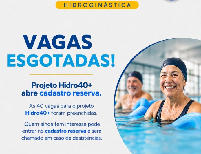 Vagas para o projeto Hidro40+ estão esgotadas; secretaria de esportes abre cadastro reserva