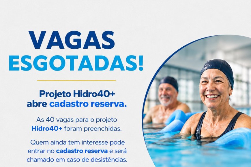 Vagas para o projeto Hidro40+ estão esgotadas; secretaria de esportes abre cadastro reserva