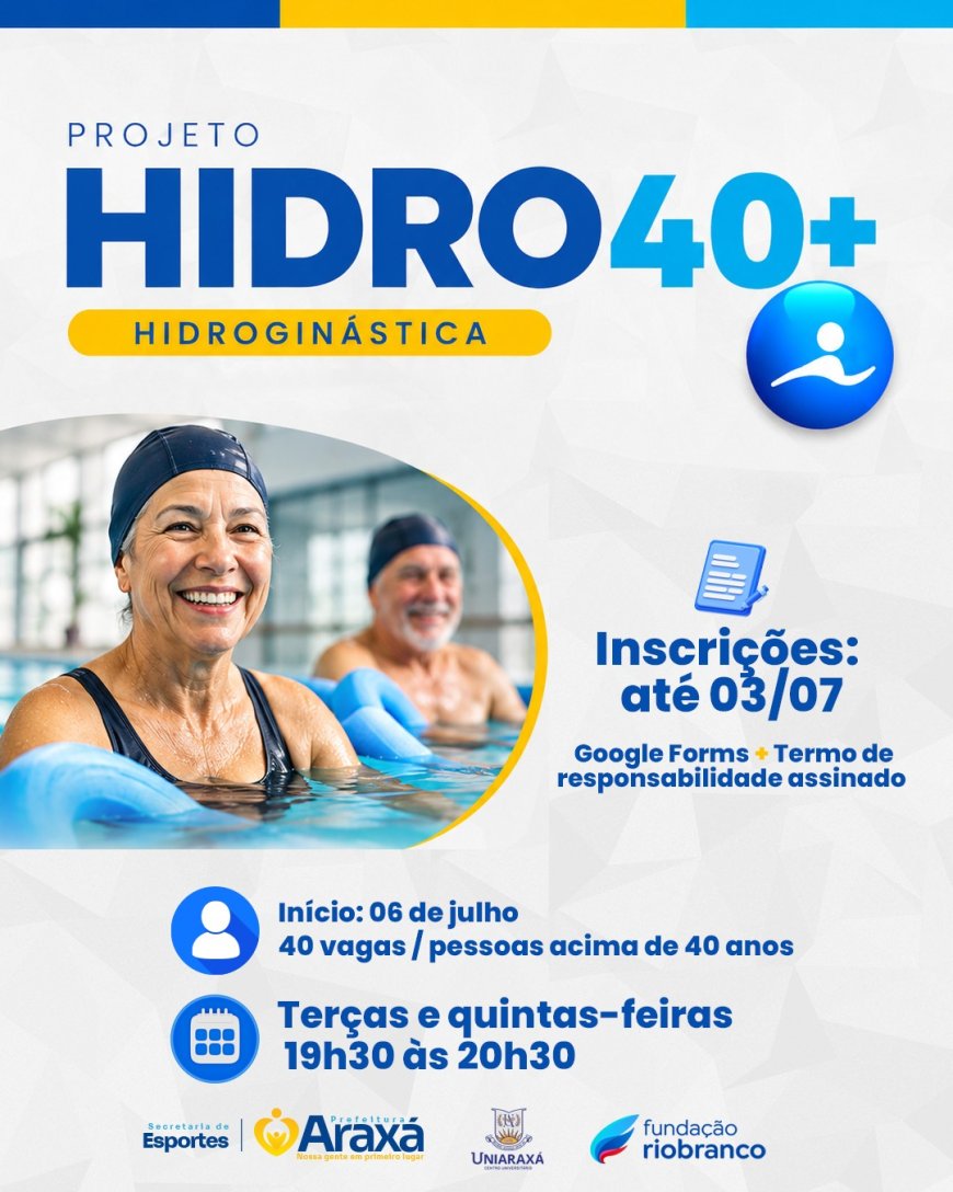 Prefeitura de Araxá abre inscrições para aulas gratuitas de hidroginástica para pessoas com mais de 40 anos
