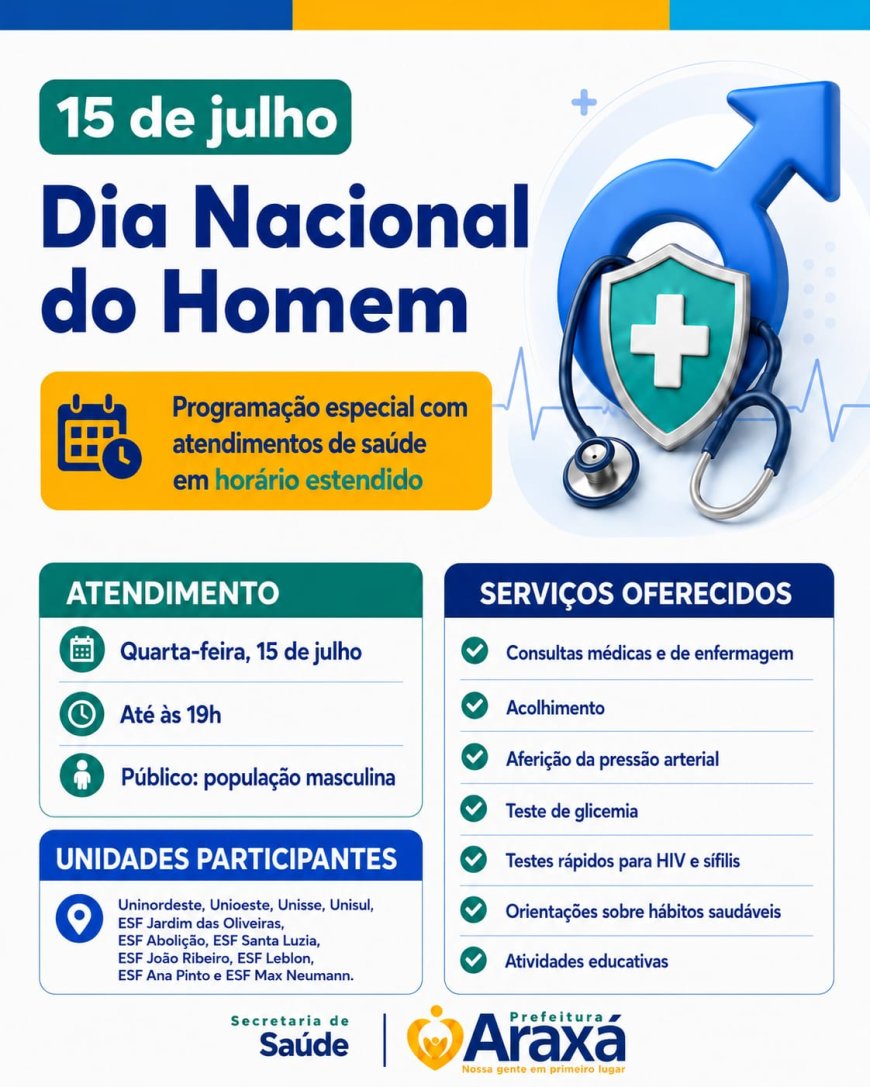 Secretaria de Saúde realiza ações em horário estendido voltadas à saúde do homem nesta quarta (15)